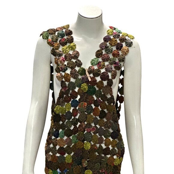 CCC Handmade Thai Silk Vest Colorful Yo Yo Pattern Open Sleeveless Design Small - Picture 1 of 9